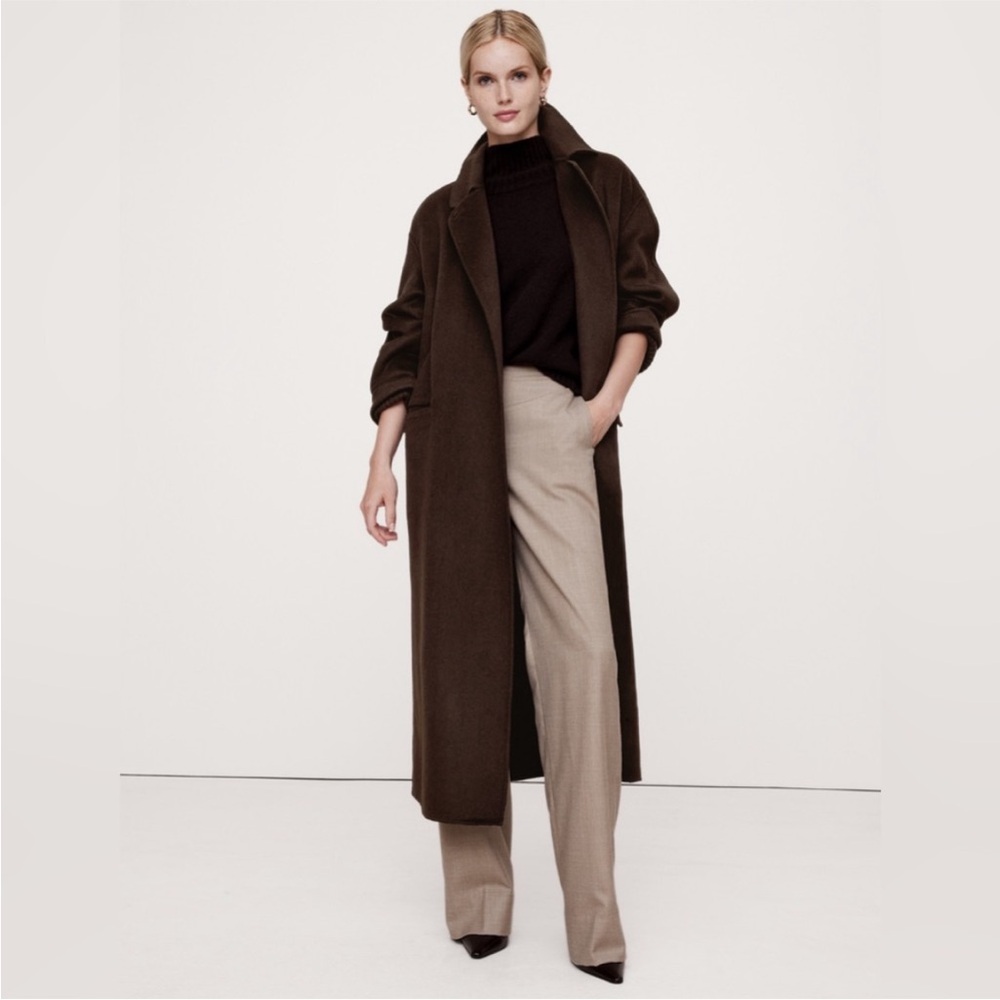 NWT! BR Chocolate Brown Oversized Double-Faced Wool Cape Coat - Small